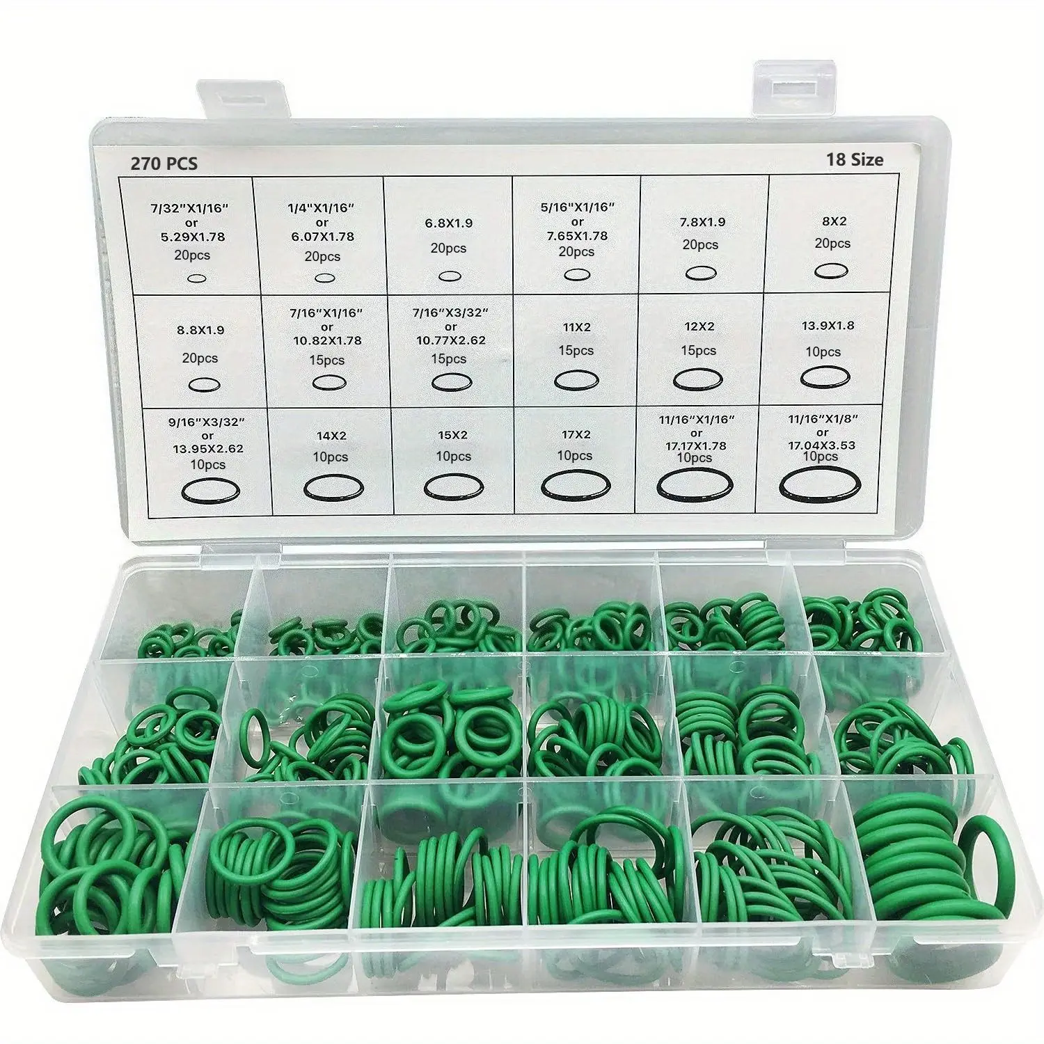 270pcs Green Sealing Ring Repair Box O-ring Nitrile Rubber Gasket Resistant to High Pressure and High Temperature Rubber Ring