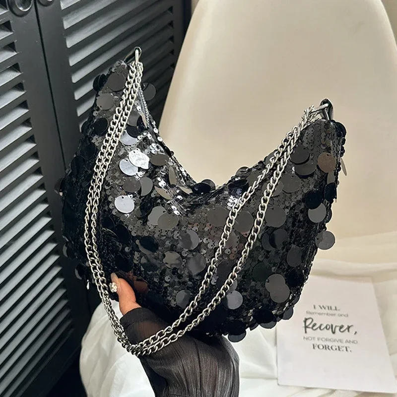 Evening Clutch Bag Korean Chain Sequins Crossbody Bag Dinner Party Wedding Purses Handbag Female Underarm Shoulder Crossbody Bag