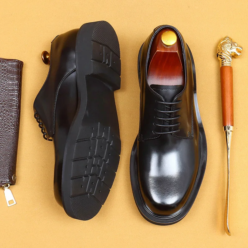 

Men'S Genuine Leather Vintage High Quality Shoes Luxury Wedding Formal Dress Classic Elegant Italian Black Shoe