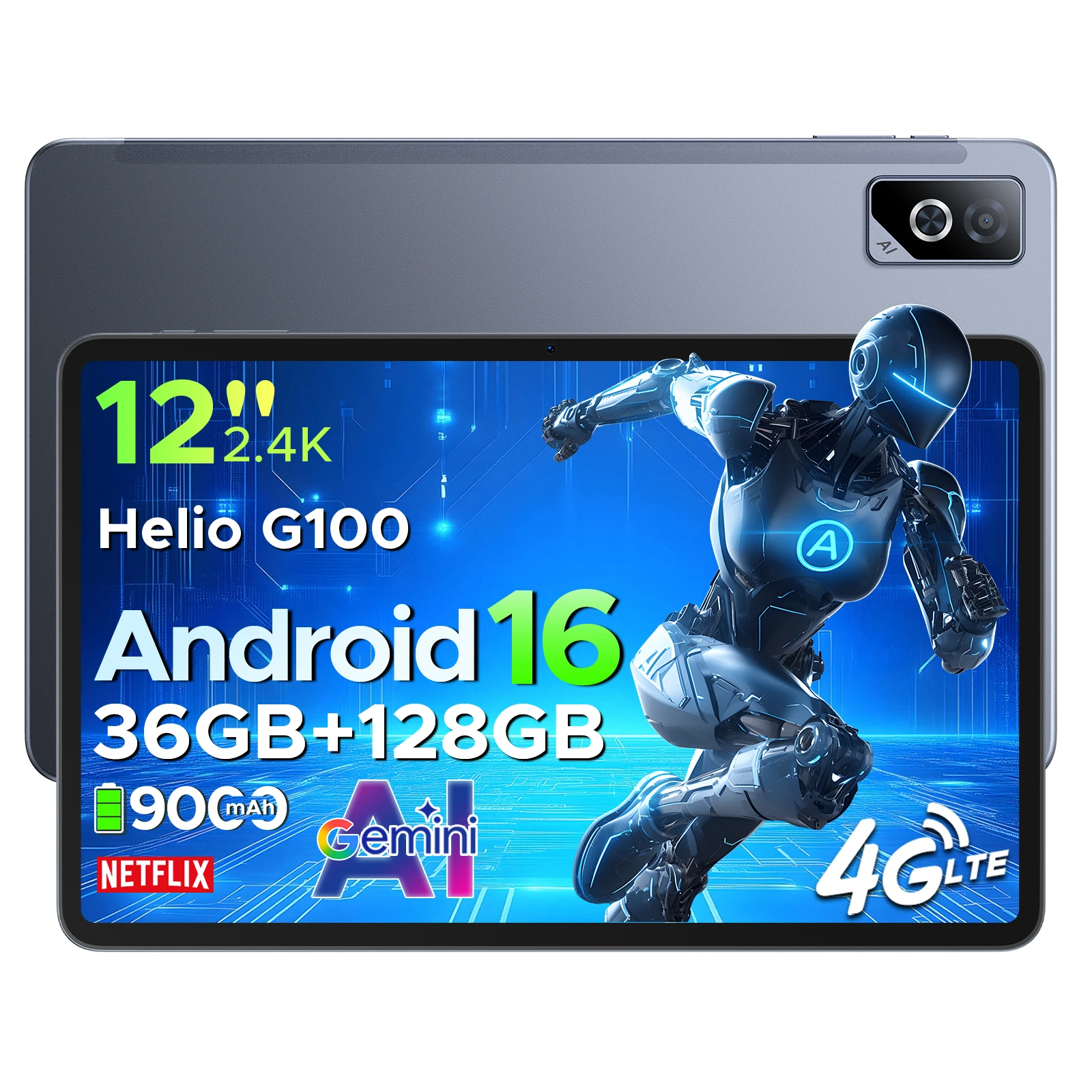 DOOGEE Tab G6 Pro Android 16 2-in-1 tablet-pc 12 inch 2.4K 36GB RAM (8+28) 128GB ROM Gemini AI 9000mAh batterij Helio G100 AI tablet - afbeelding 1
