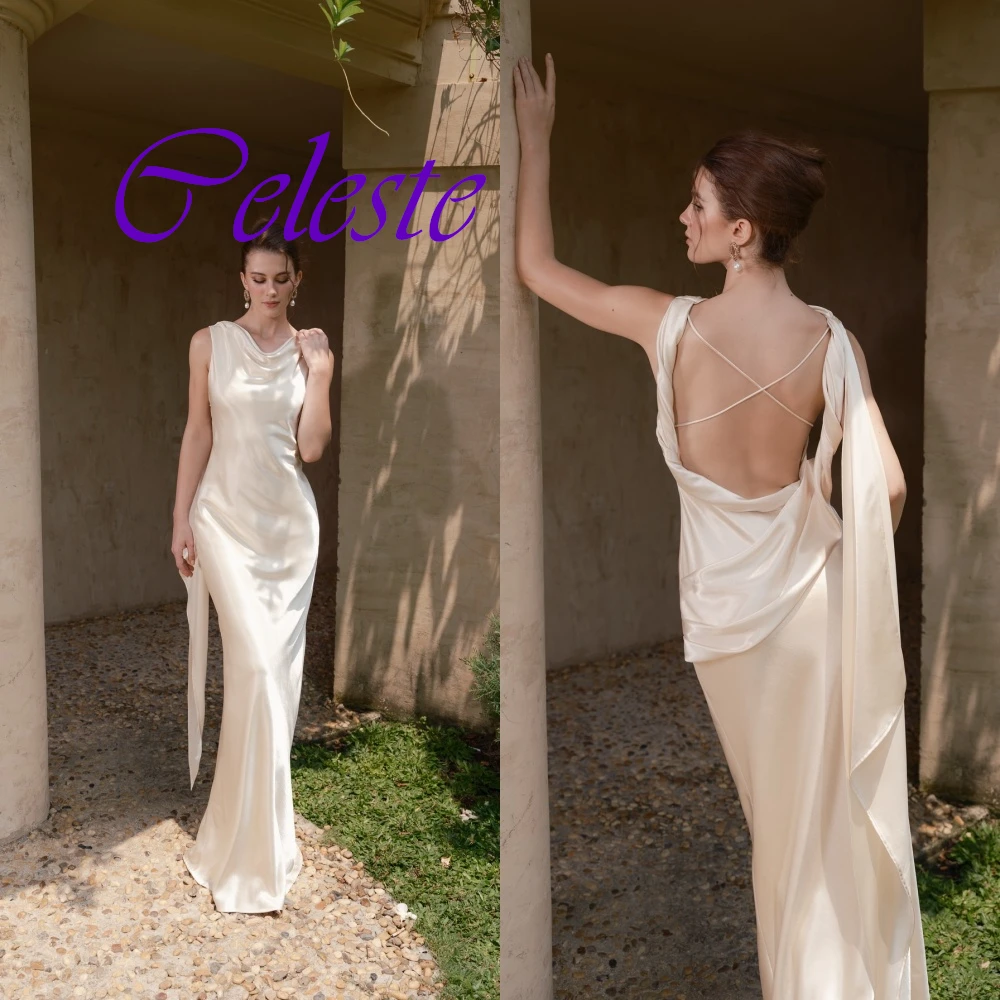 Robe de soirée en Satin pour femmes, personnalisée, Sexy, dos ouvert, sans manches, haute qualité, robes de bal, tempérament, robes de soirée blanches
