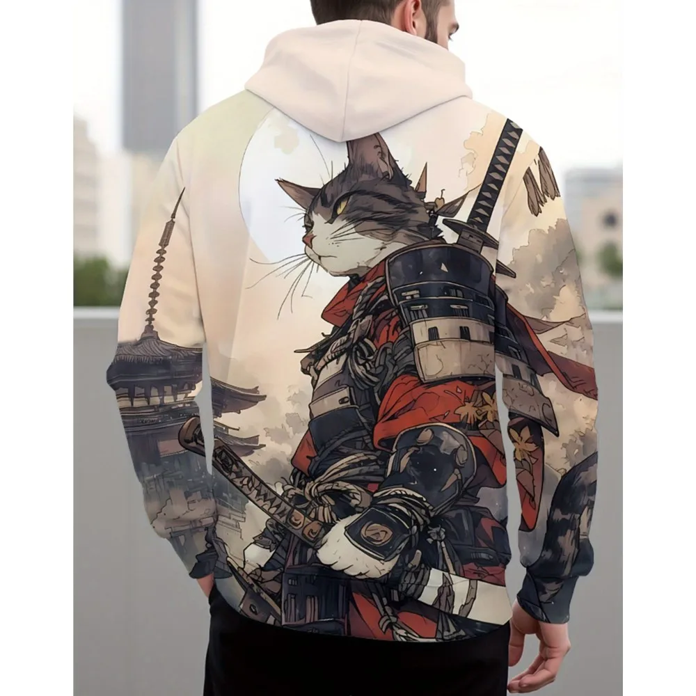 هوديي جديد عصري ثلاثي الأبعاد للكبار بتصميم نمط قطة محارب رواية، سويت شيرت بقلنسوة بأكمام طويلة مع جيوب للارتداء اليومي #4