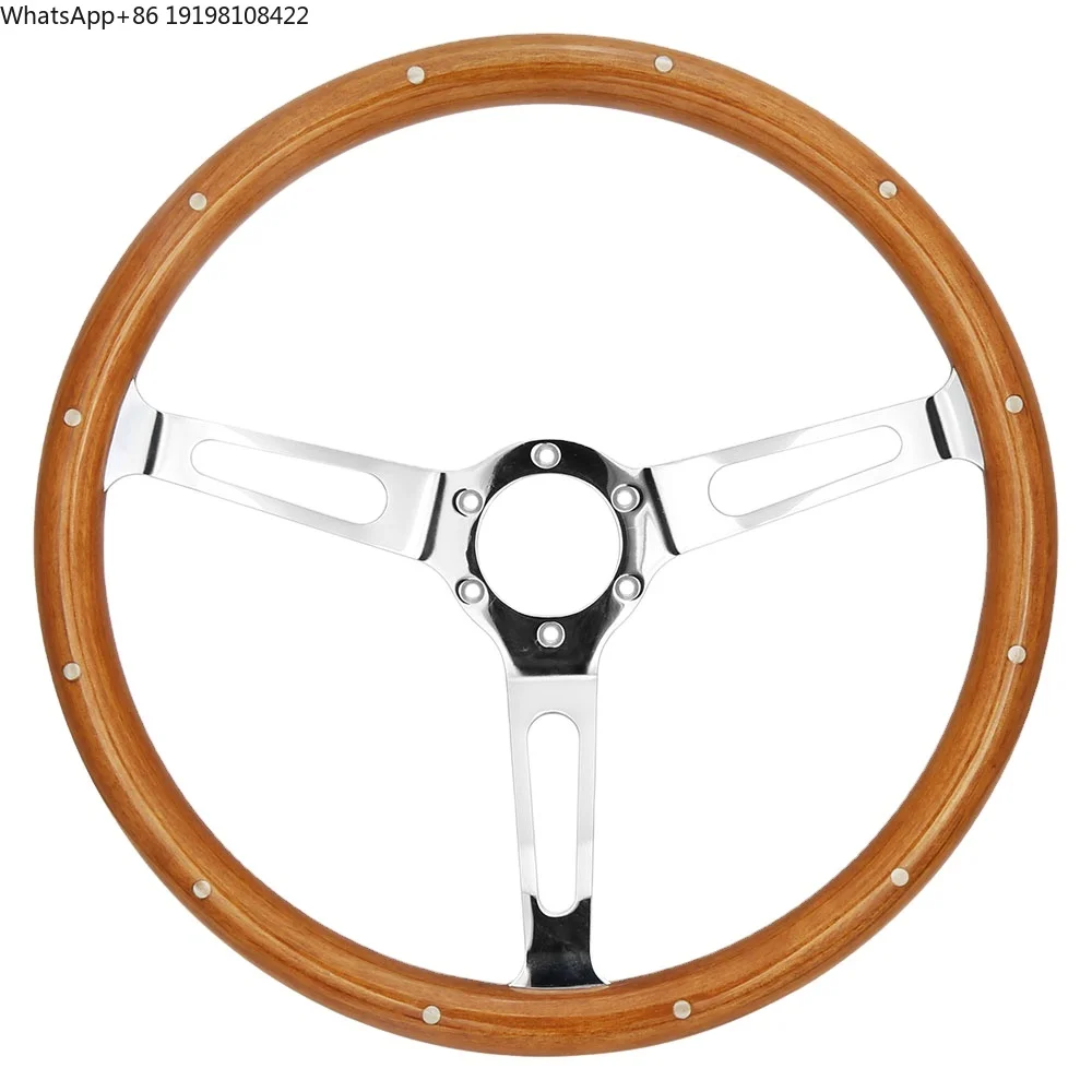 380mm Classic Retro Woodgrain Steering Wheel with Holes and Dots