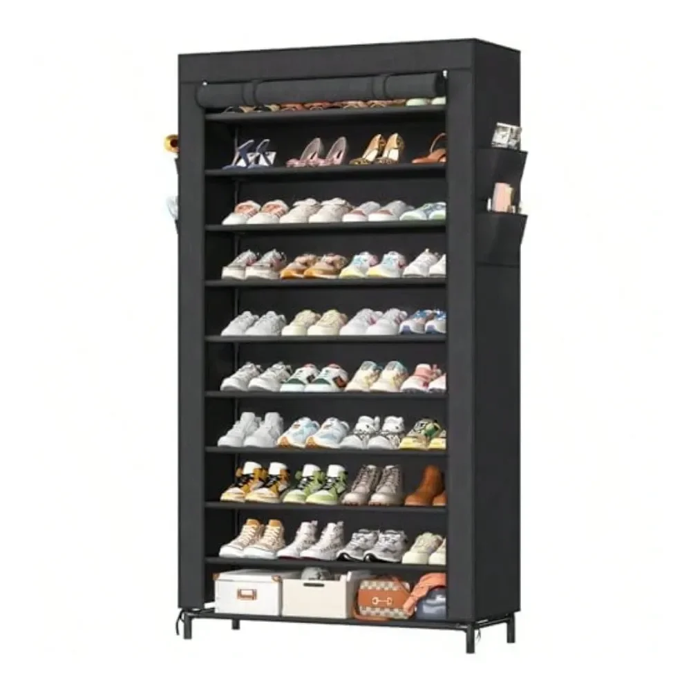 

Shoe Rack With Cover 10 Tier Shoe Organizer Storage Tall Free Standing Shoe Cabinet Holds 20 Pairs For Closet Black