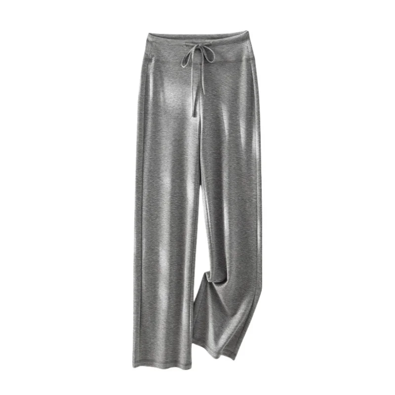 

Spring Summer Women Straight Wide Leg Pants Drawstring Elastic Waist Anti Wrinkle Stretch Casual Air Pants