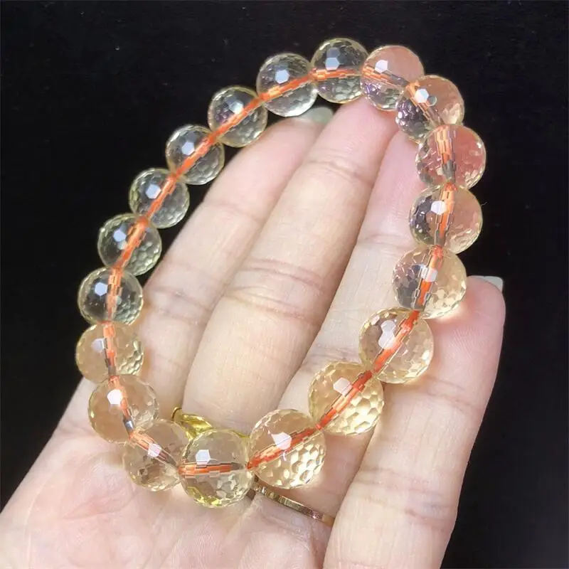 10MM Natural Brazilian Citrine Facet Bead Bracelet Men Women Charm Yoga Healing Bangles Fashion Handmade Gift 1PCS