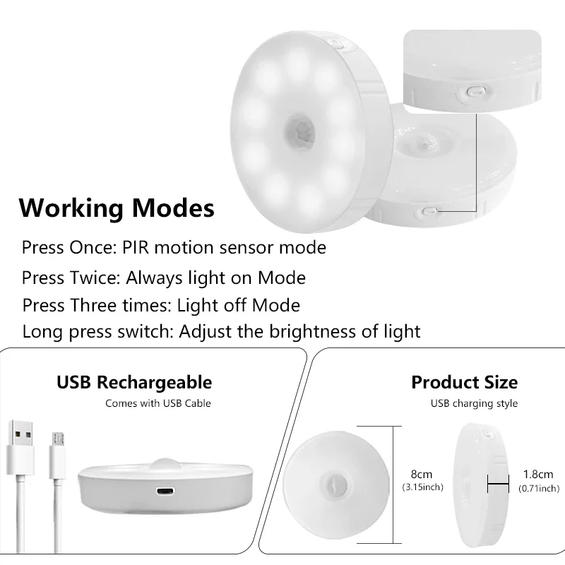 10 LED Human Induction Night Lamp PIR Motion Sensor Auto On/Off Corridor Bedroom Wardrobe Light Kitchen Under Cabinet Wall Light