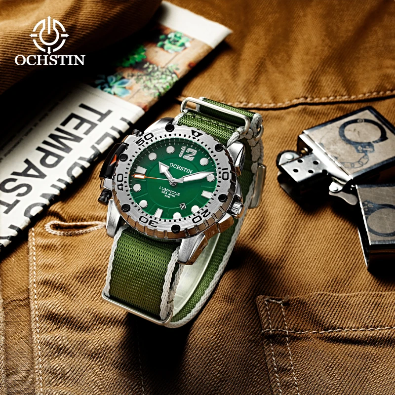 

OCHSTIN2024 Men's Quartz Sports Military Waterproof Luminous Watch Classic Nylon Strap High School Male Fashion Wristwatches