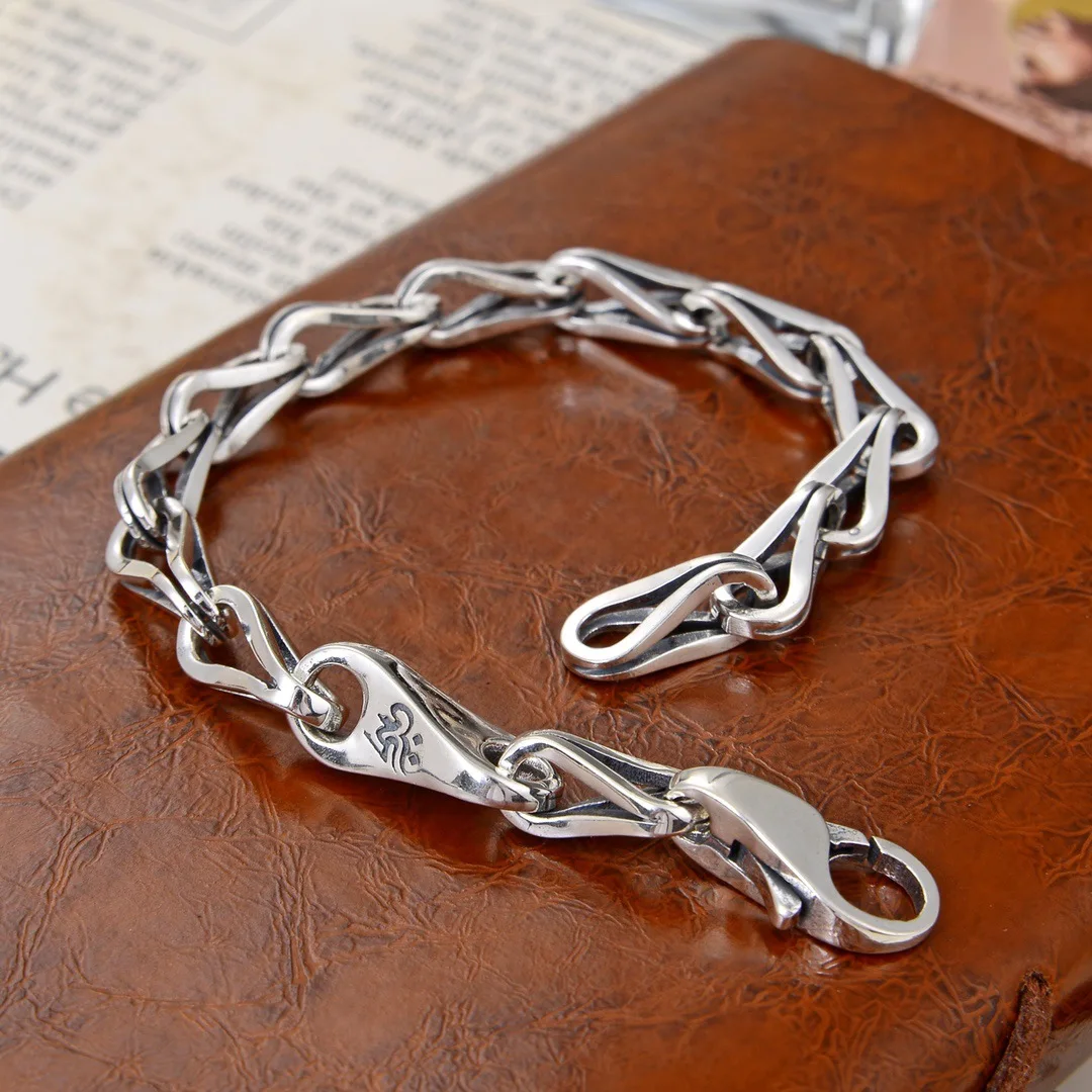 S925 personality melon seeds chain sterling silver men's necklace all-match simple bracelet creative hipster domineering