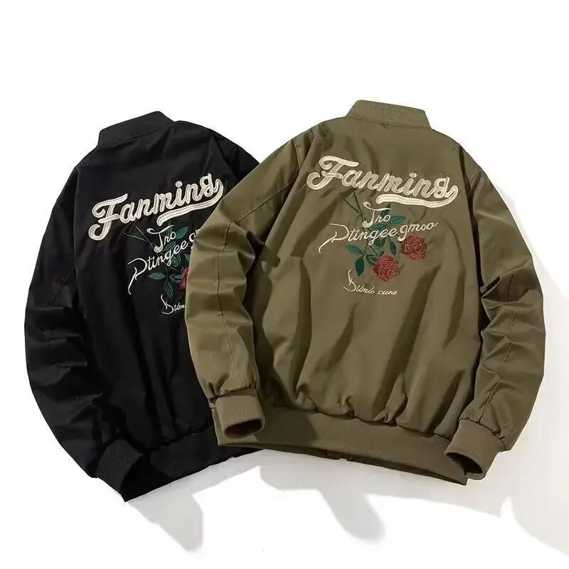 Autumn Fashion All-Matching Loose Letter Embroidery Baseball Stand-up Collar Jacket Men