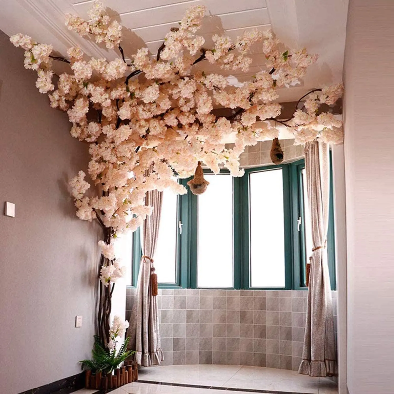 

Artificial Cherry Blossom Tree Decor Cherry Blossom Vines Champagne Japanese Cherry Blossom Decor for Indoor Outdoor Wedding