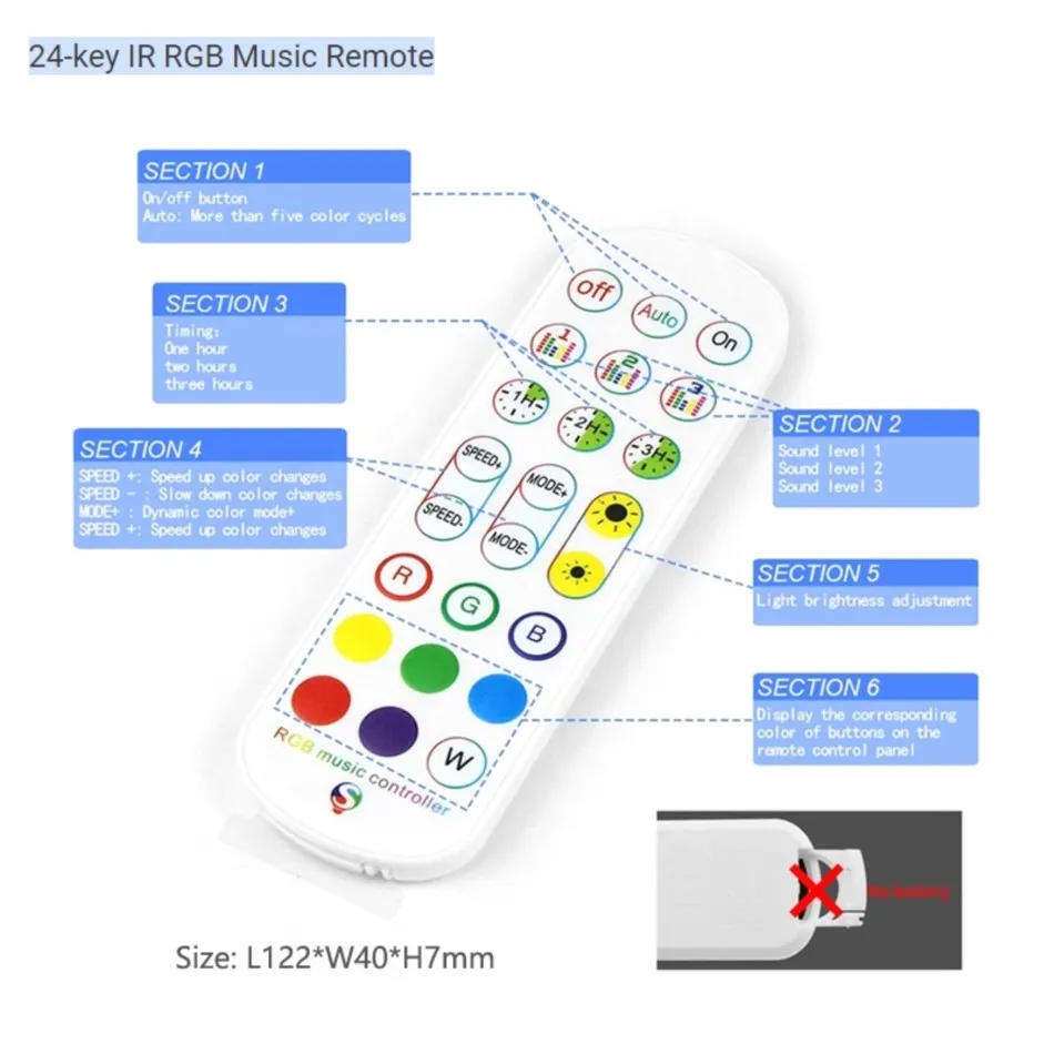 Bluetooth Smart Dual RGB Magic Color Controller DC5-24V 1000 Pixels Dimmer 24-Key Wireless IR Remote for WS2812B 2811 LED Strip