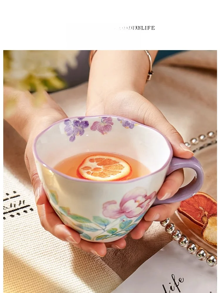 

Tlife Floral Cerc Mugs Nordic Sle Coffee Cups for Office And Home Breakfast High Quali Adult Beverage Cups Water Mugs