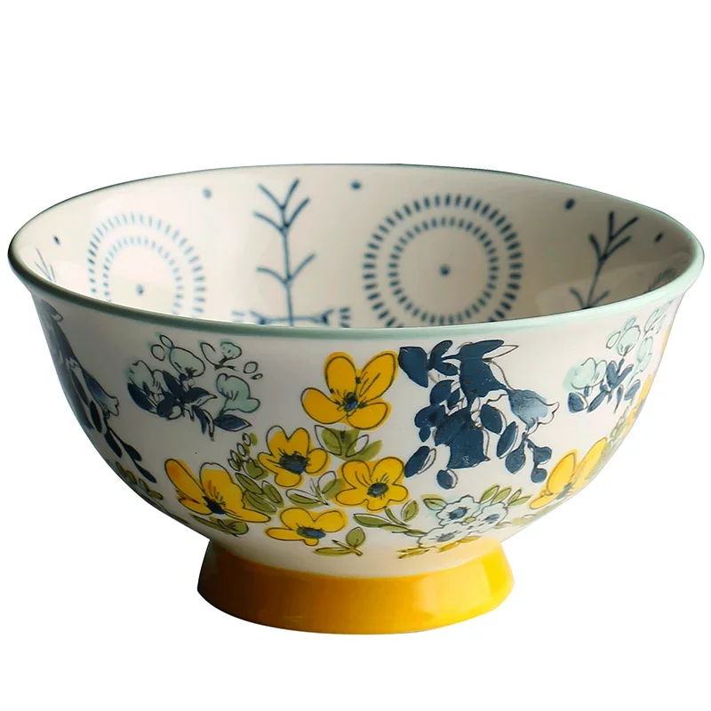 

6 Inches Ceramic Rice Bowls Flower Pattern Pastoral Style Soup Breakfast Salad Dessert Dinner Bowl Tableware Dinnerware