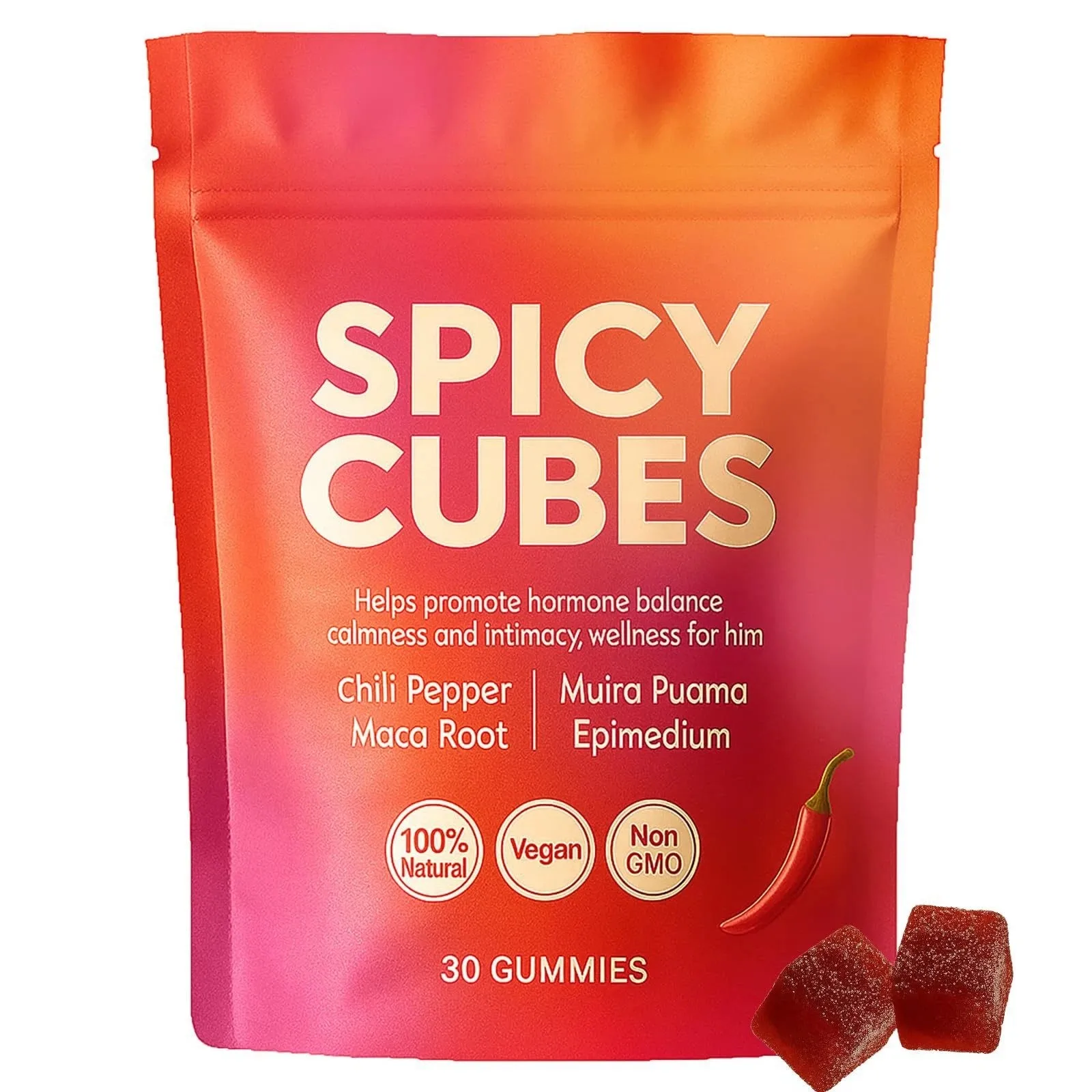

Spicy Cube Gummies for Men - Promote Hormone Balance, Calm Emotions & Enhance Intimacy, Natural Wellness Supplement, 30PCS