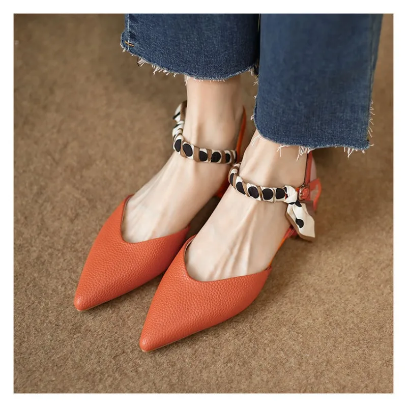 

High-end Design Pointed-toe One-strap Sandals for Women in The Summer and Autumn of 2025, Fashionable Low-heeled Hollow Shoes