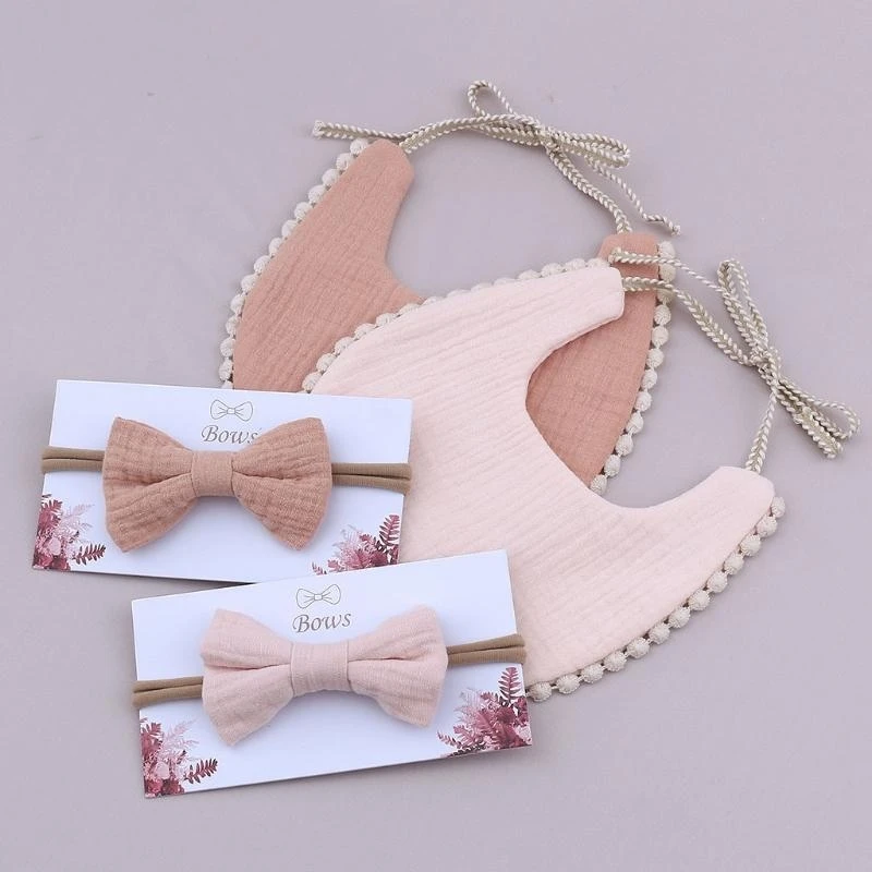 

J15U Soft Newborn Infant Saliva Towel Apron Elastic Hair Bow Headband Girl Headwear