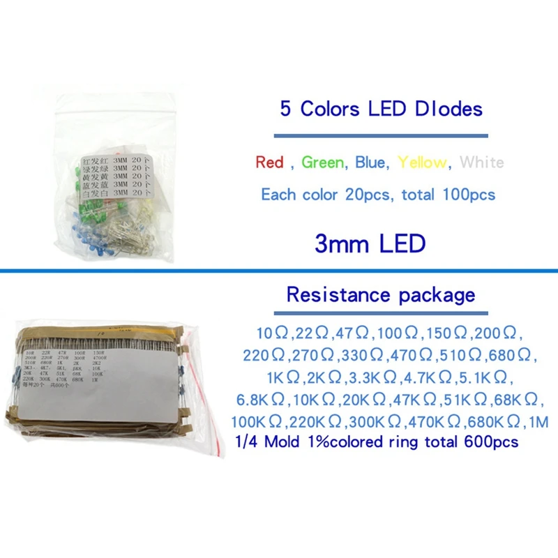 1390PCS 6 Kinds Of Components Package Resistor Package Electrolytic Capacitor Package Diodes Electrolytic Capacitor