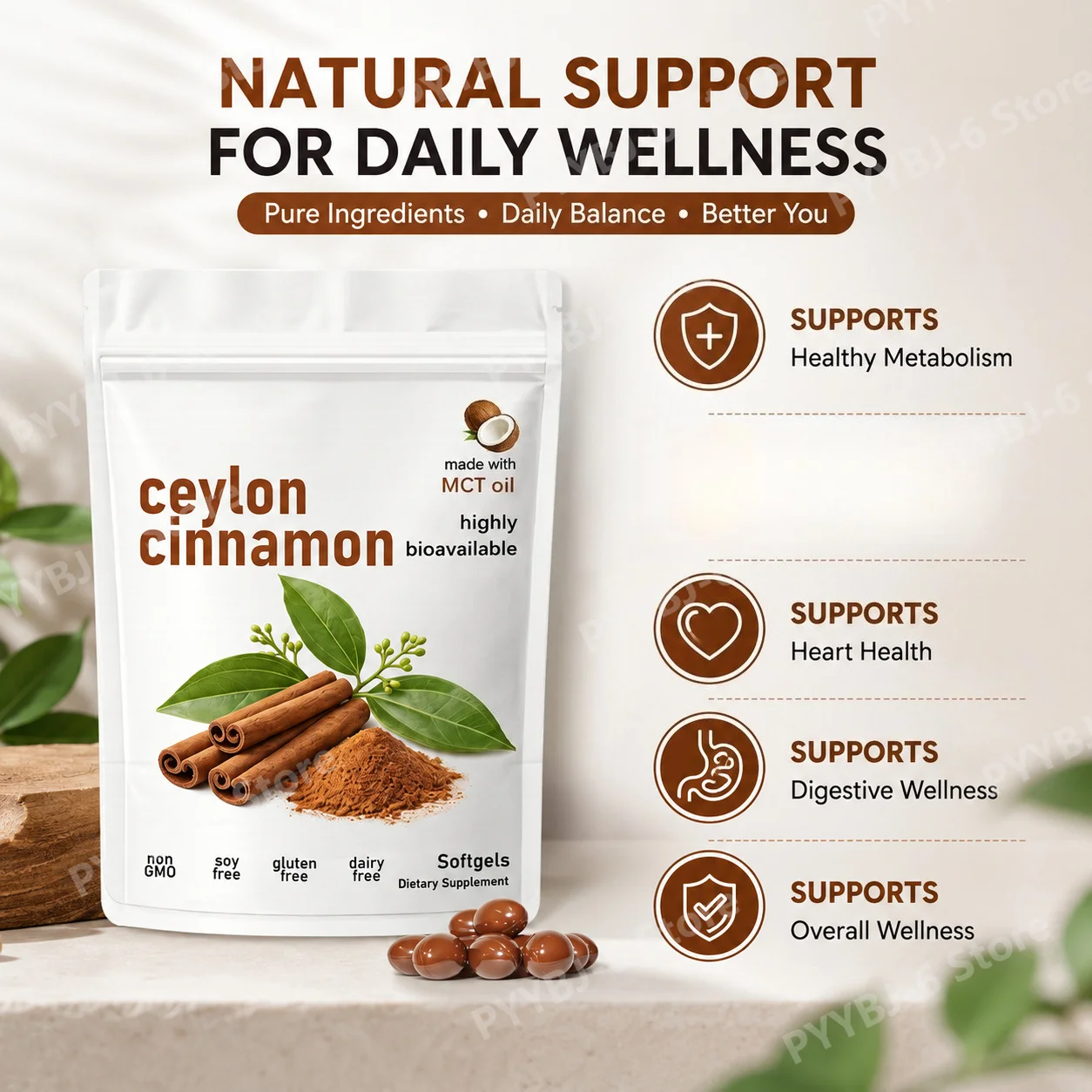 Ceylon Cinnamon 600mg Softgels with MCT Oil for Digestive and Metabolic Wellness Antioxidant Energy Immune Support 300 Count