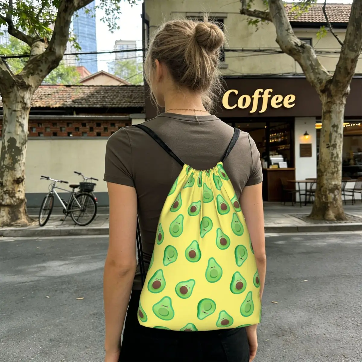 Rucksäcke mit Cartoon-Avocado-Muster, lässige Sporttasche mit Kordelzug, Buchtaschen für Männer, Frauen, Studenten