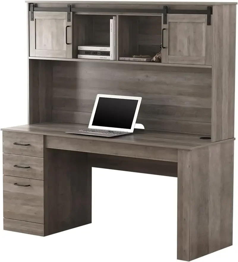 

Peakwood 65" W Computer Desk with Hutch and Wireless Charging, Smoky Brown