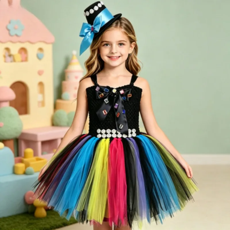 

Retro fairy-tale style dresses for kids, elegant fairy-themed outfits with hats, ideal for Christmas and Halloween party wear