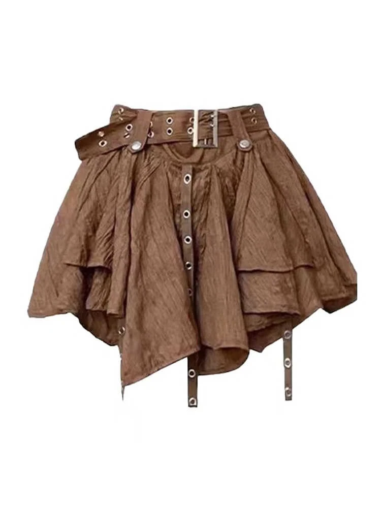 Women Y2k A-line Skirt Vintage Aesthetic Wasteland Style Mini Skirt Harajuku Korean Oversize Skirt 2000s Fashion Clothes Summer