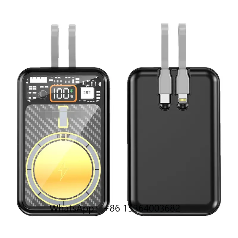 

Portable Wireless Fast Charging PD 22.5 Magnetic Mini Power Bank 10000mah with 2 Cables for Smart Phone