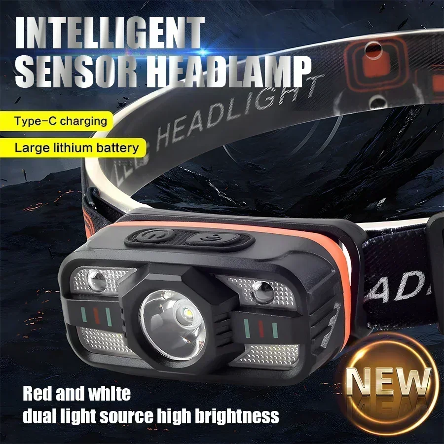 Heinast Portable LED Headlamp USB Rechargeable Light with Built in Battery Waterproof Fishing Head Torch Outdoor Camping Lantern