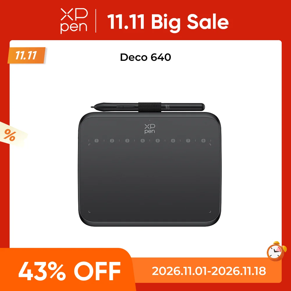 XPPen Deco 640 그래픽 태블릿 16K 압력 레벨 16x9cm 드로잉 영역 8개 키 60도 틸트 지원 OSU 게임 안드로이드 윈도우 맥 호환