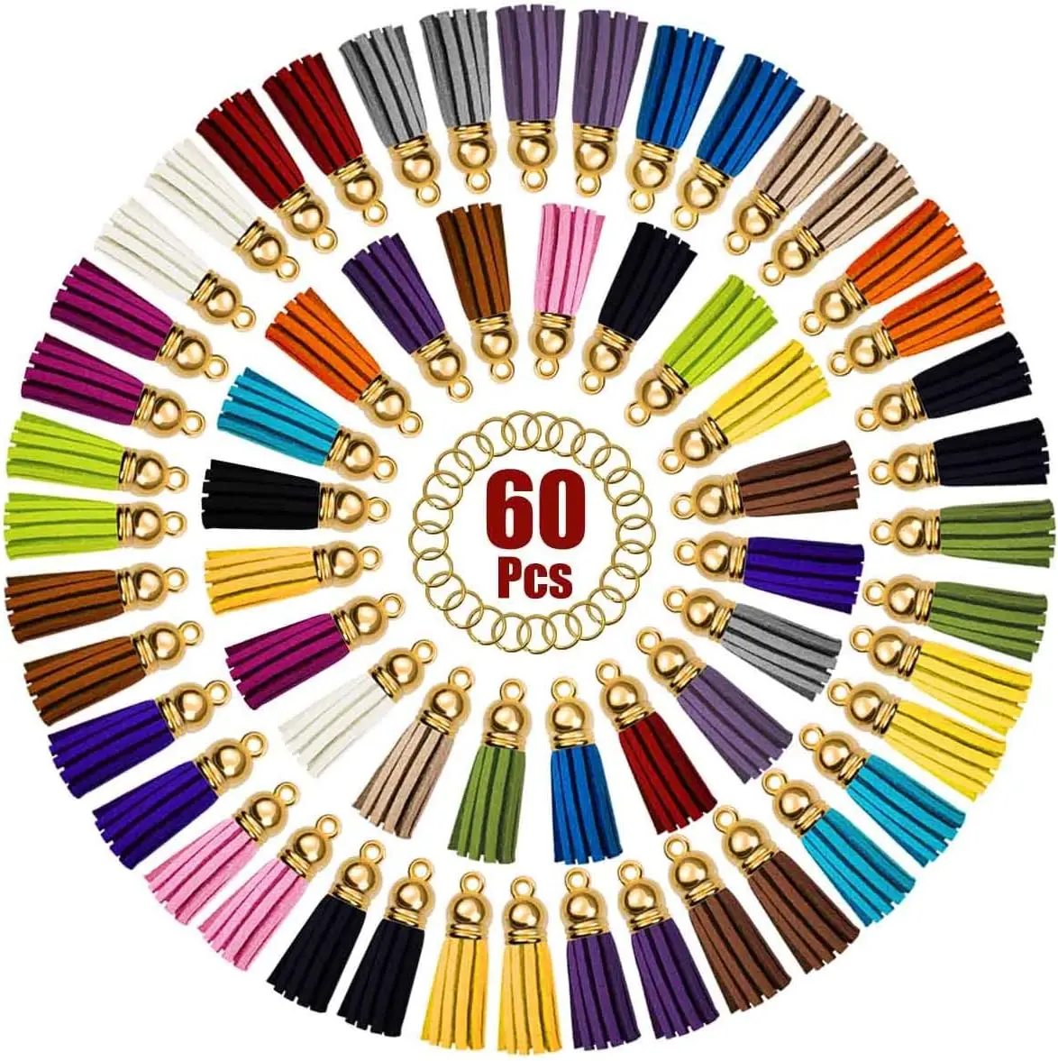 

for Keychains Faux Suede Tassel for DIY Jewelry Making 60 Pcs Leather Keychain Charms Bulk & 60 Pcs Jump Rings Key Chain Rin