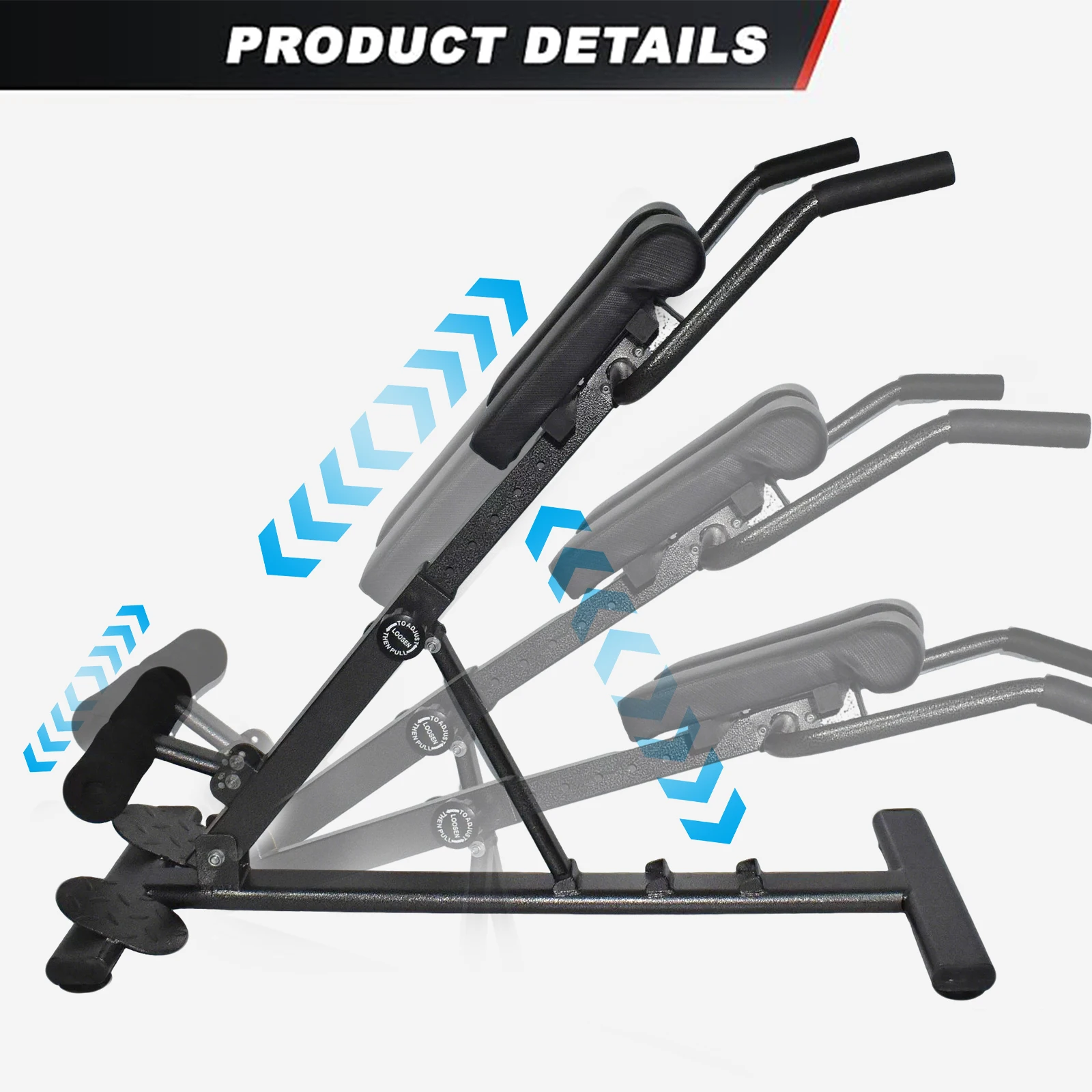 Klappbarer Römischer Stuhl Hyperextensionsbank Verstellbare Rückenstrecker-Maschine für Heimfitness 6 Höhenstufen & 3 Winkelstufen – Detail 6