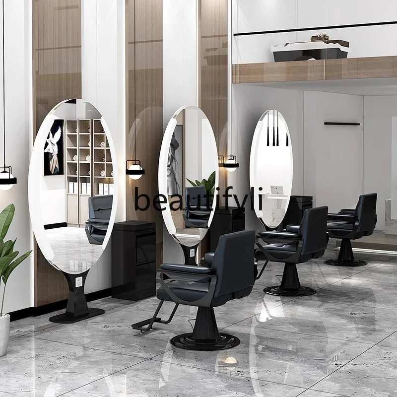

X New Style Barber Shop Simple Fashion Hairdressing Mirror Salon Exclusive Haircut Stainless Steel Double-Sided Floor Mirror