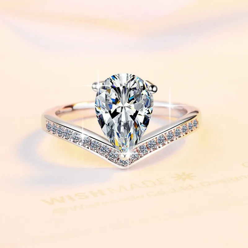 

PT950 Platinum Teardrop Pear Crown Ring Women's Moissanite 2Ct - High-purity platinum, 2ct eye-catching, top for engagement