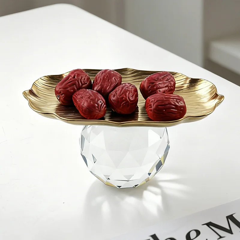 Luxury Crystal Bowl Nordic Creative Metal Strip Tray Ornaments High-value Snacks Dried Fruit Dessert Plate Jewelry Storage Tray