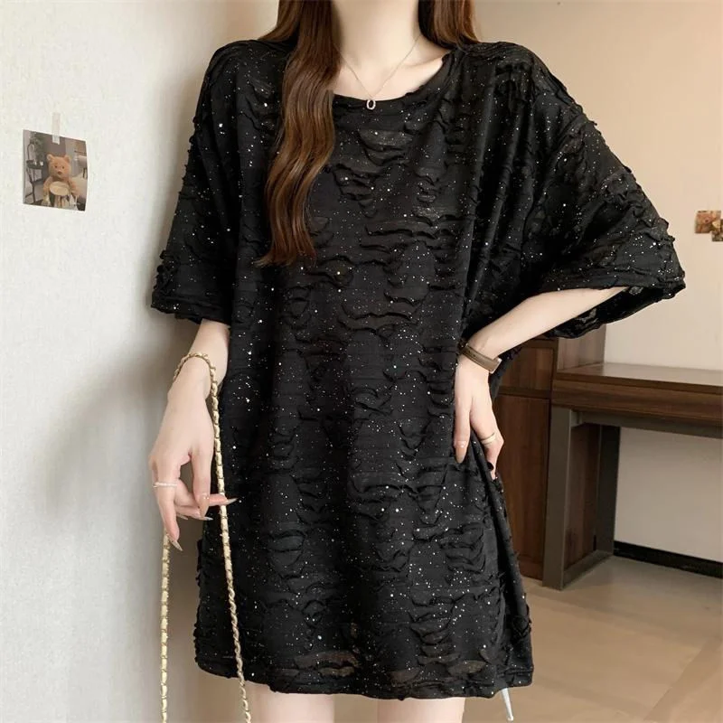 

plus Size 300 Pou Faionable Loose Korean Sle Summer Pure Color Women's Top T-irt for plus Size Women ape San...