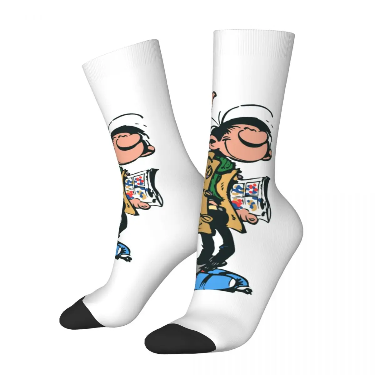 

Gaston Lagaffe Waving With Newspaper Gomer Goof Socks Men Women Funny Happy Socks Spring Summer Autumn Winter Stockings Gift