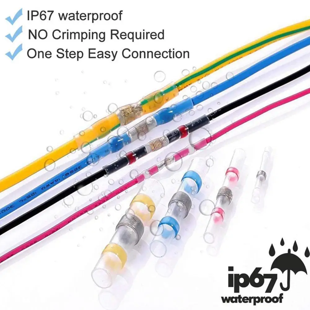 250/300/500pcs Waterproof Solder Sleeve Heat Shrink Wire Connectors Kit Insulated Electrical Butt Terminals Box For Auto Repair
