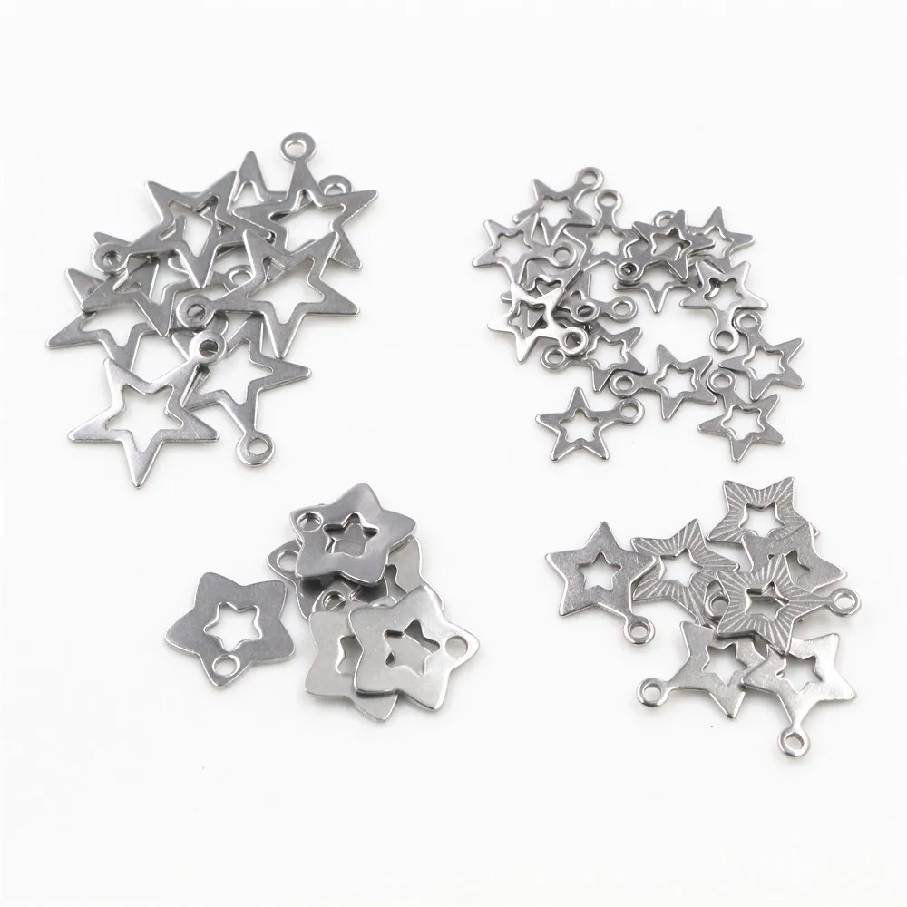 30pc/lot Hollow Charms 316 Stainless Steel five-pointed star Hollow Cute for necklace pendant charms diy jewelry making