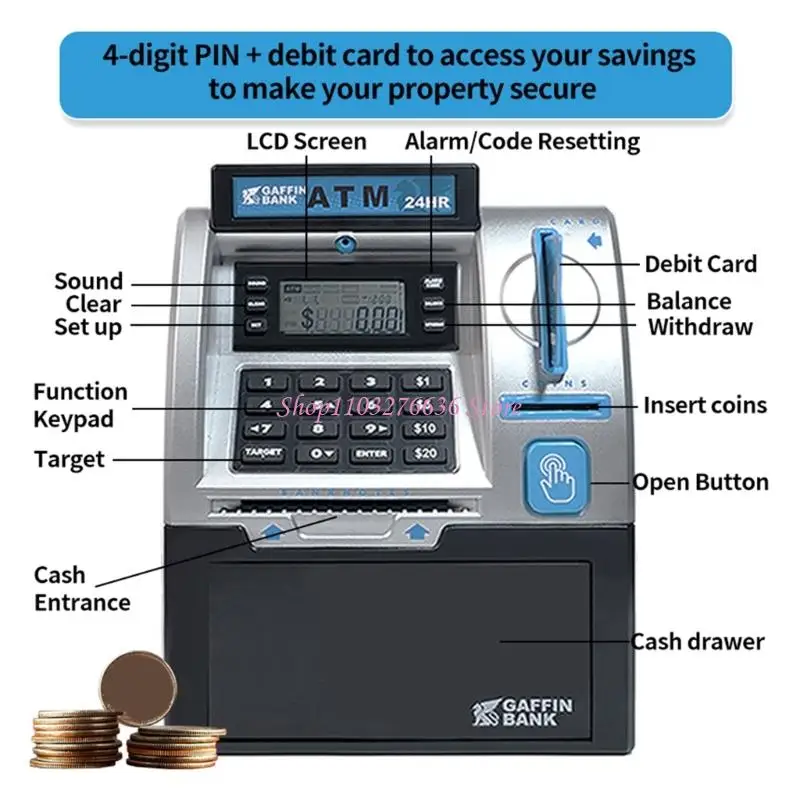 

R6FD Детская электрическая копилка с паролем и звуковой подсветкой Игрушка для раннего финансового образования