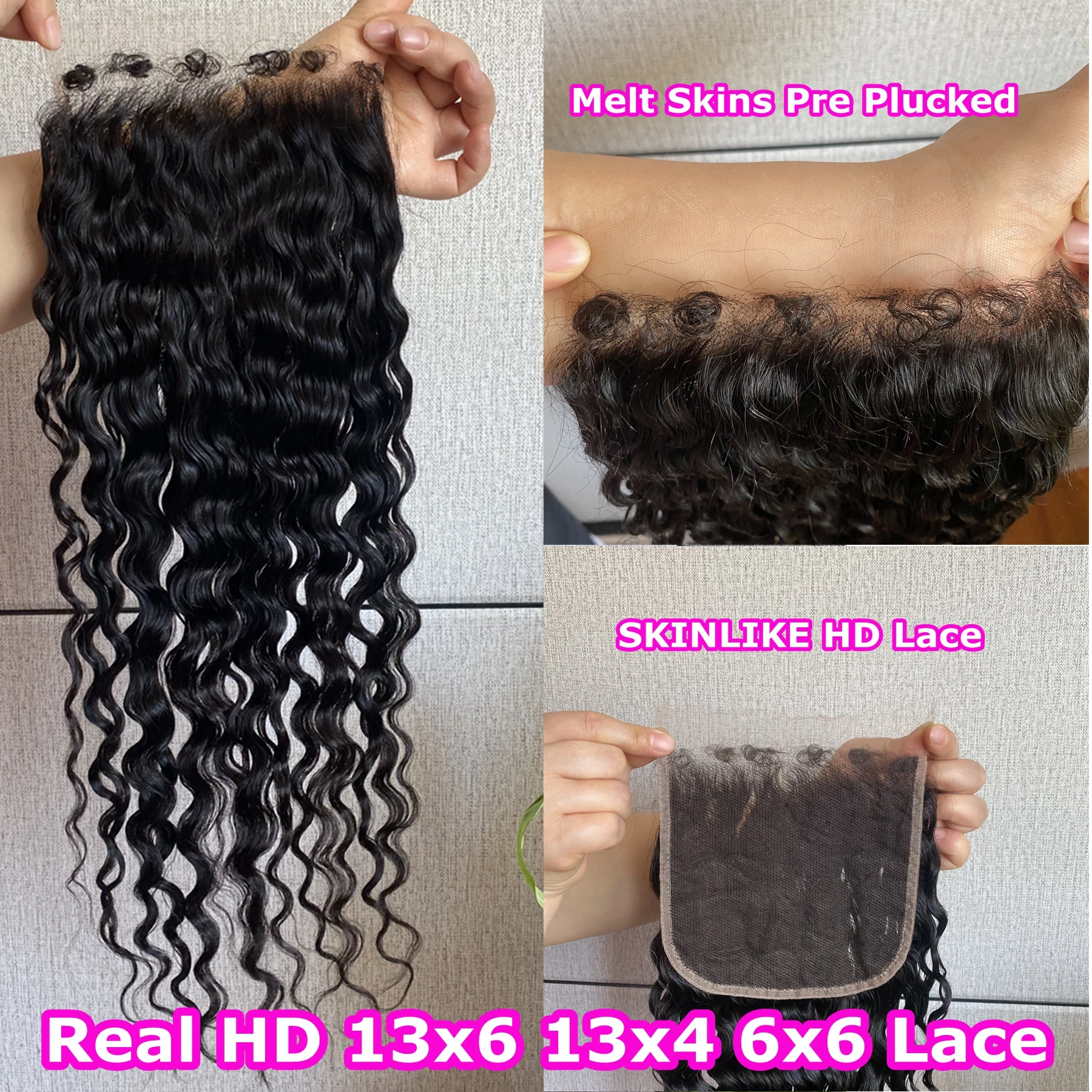 Deep Wave 13x6 HD Lace Frontal Melt Skins 5x5 6x6 7x7 HD Closure Invisiable HD Lace Closure Curly Edge Hair Pre Plucked Hairline