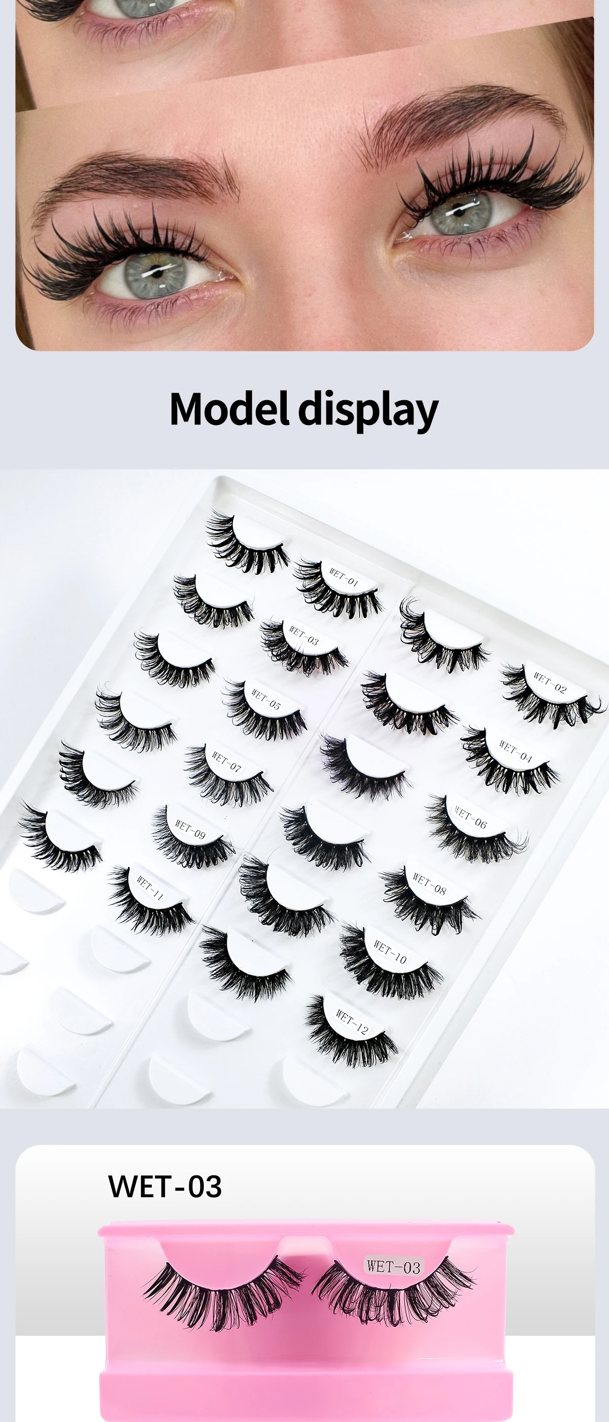 Neue Wet Spikey Lashes Make-up D-Curl Russische Streifen-Wimpern, Künstliche Wimpern für Cosplay, Natürliche Volle Streifen-Wimpern – Detail 3