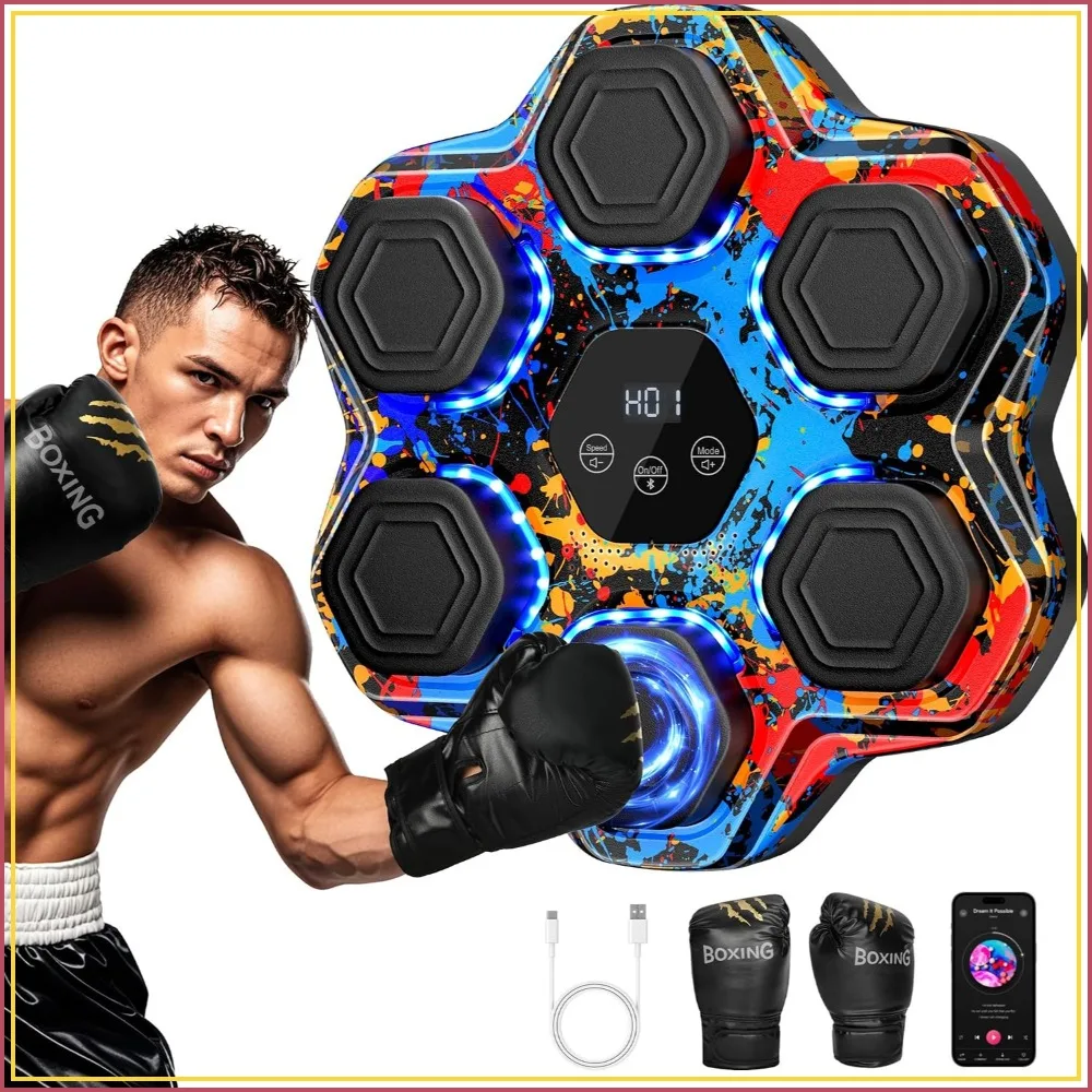 Interactive Music Boxing Machine with Gloves, 9 Modes & Speeds, Wall Mounted for Home Gym