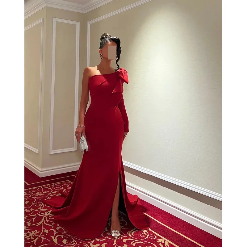 Indie Saudi Elegant One Shoulder Prom Gown Women's customized Bow Party Evening Dress Floor Length Formal Occasion Dresses 2025