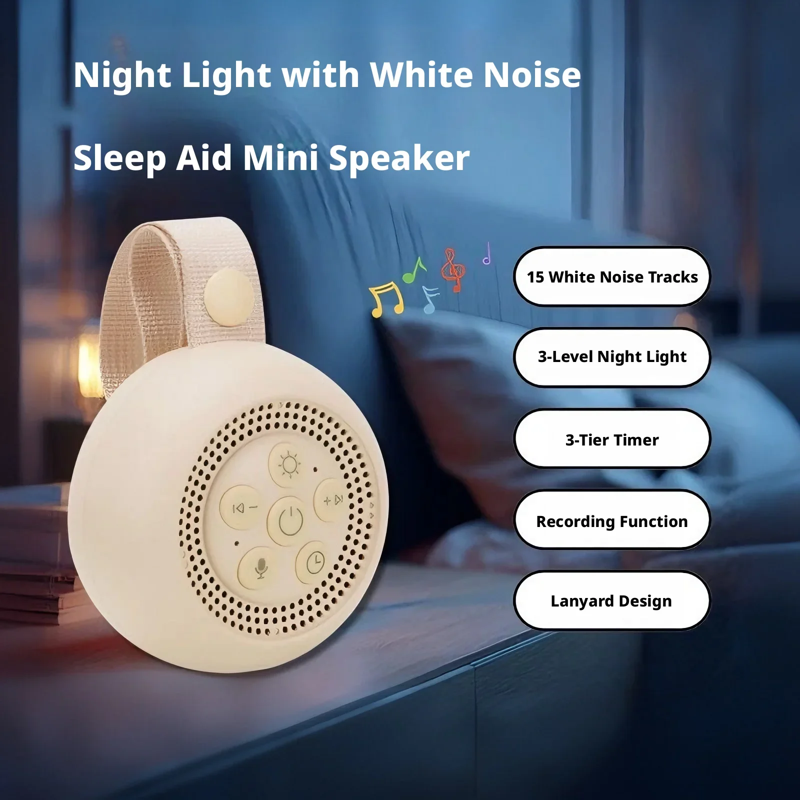 Portable White Noise Machine With Recording Function 15 Sleep Sounds Hang Lanyard Mini Sleep Speaker For Baby Adult Travel