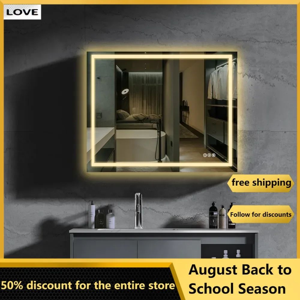 LED lighting bathroom mirror 32x24 vanity mirror with light, anti fog, intelligent dimmable 3 colors, vanity mirror