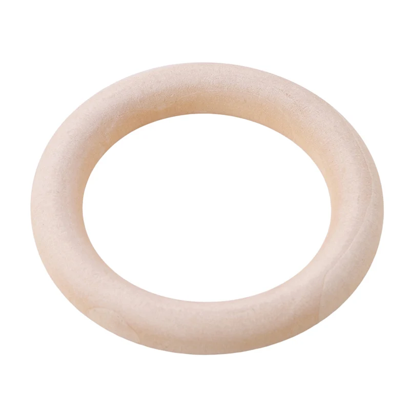 5pcs 70mm Natural Wooden Baby Teething Rings Infant Teether Toy Necklace Bracelet For 3-12 Month Infants Tooth Care Products