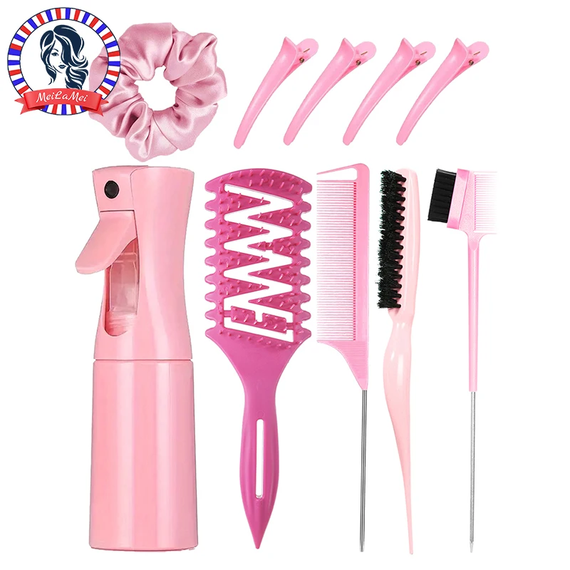 

5/10-Piece Detangling&Styling Set: Spray Bottle Curl Candy Bursh Curved Rat Tail Comb Edge Control Brush Hair Clip Hair Roll Set