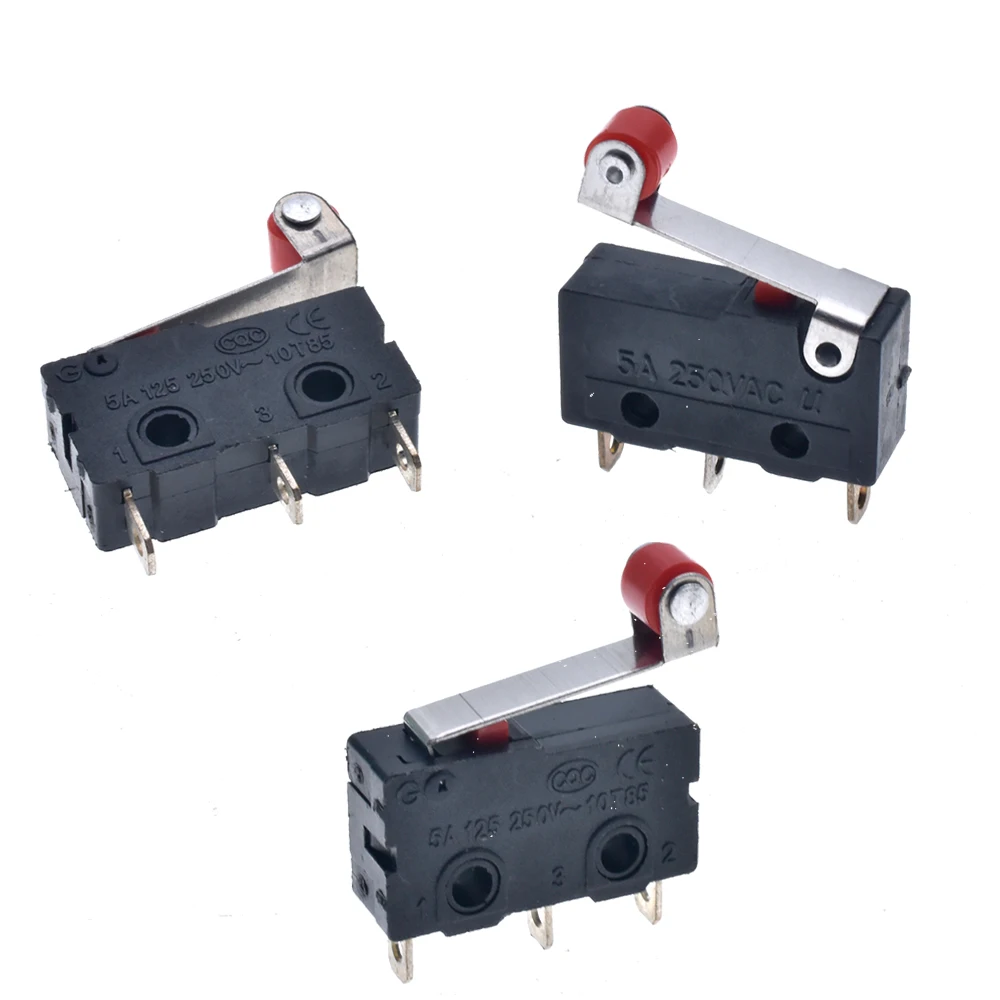 100Pcs/Set 5A 125 250V SPDT 1NO 1NC Momentary Hinge Roller Lever Tact Micro Switches 3 Pins KW11-N KW12 Mouse Reset Button*