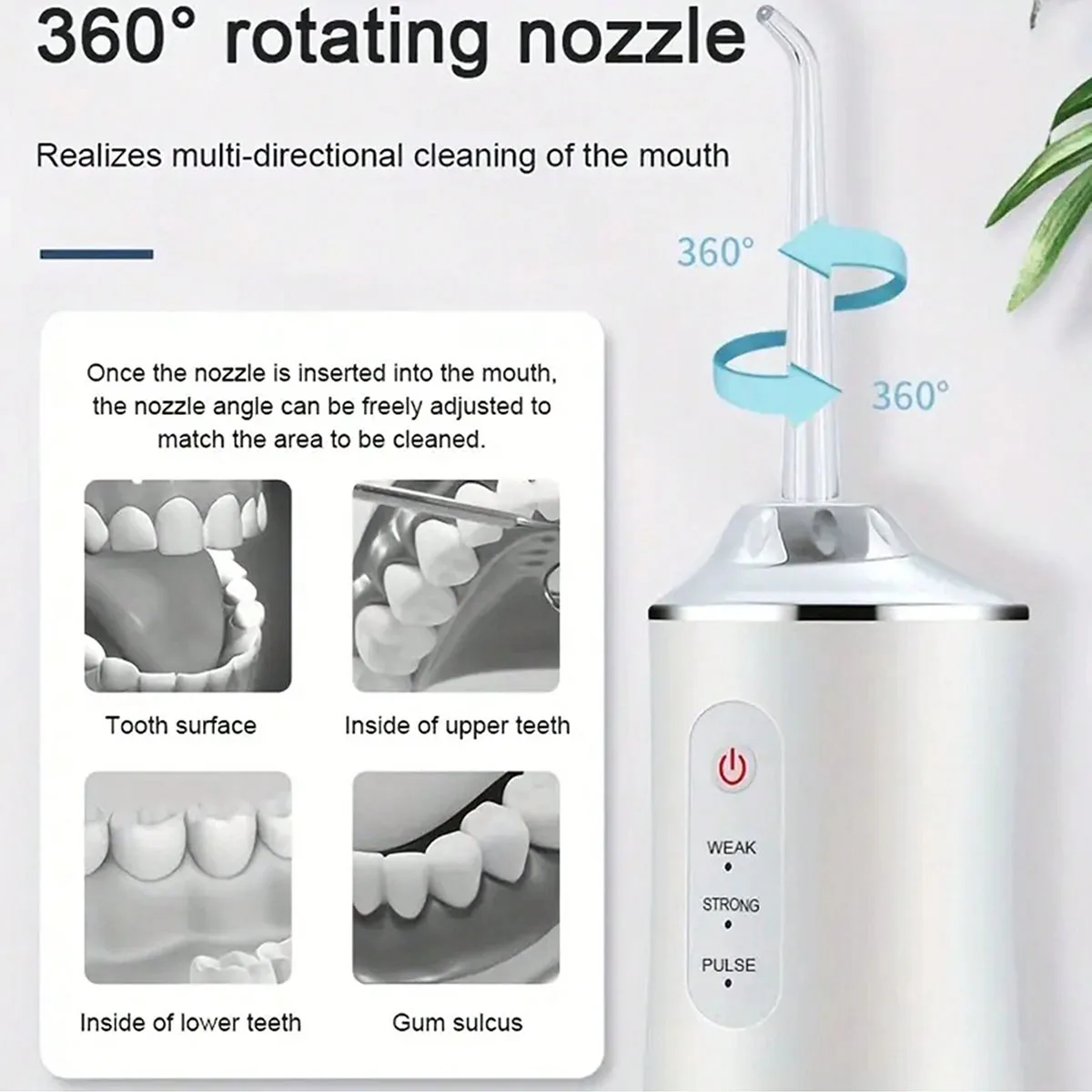 Dental Floss, Portable Cordless Oral Irrigator Cleaning 3 Modes, Waterproof Rechargeable Dental Cleaner, with 4 Nozzles